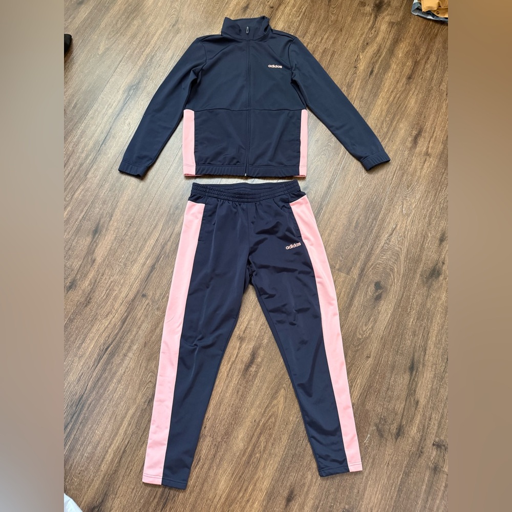 Adidas Dark Blue and Light Pink Athletic Set Track suit